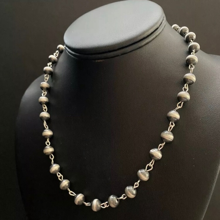 Sterling Silver 8mm Rosary Bead Necklace